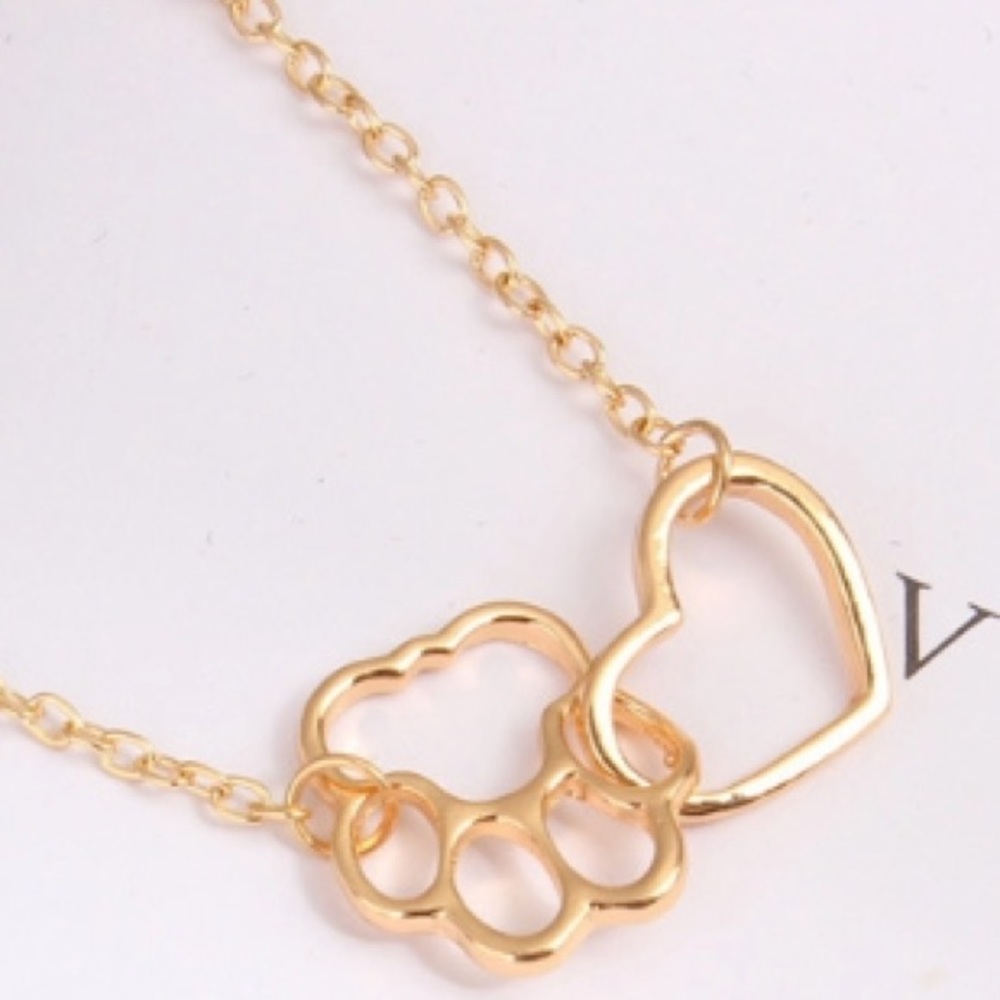Gold Tone Interlocking Heart & Paw Print Necklace - Picture 5 of 7